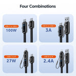 TOOCKI TQ-X96 1.2m USB-A / USB-C to USB-C / iP 100W Fast Charging Digital Display Data Cable