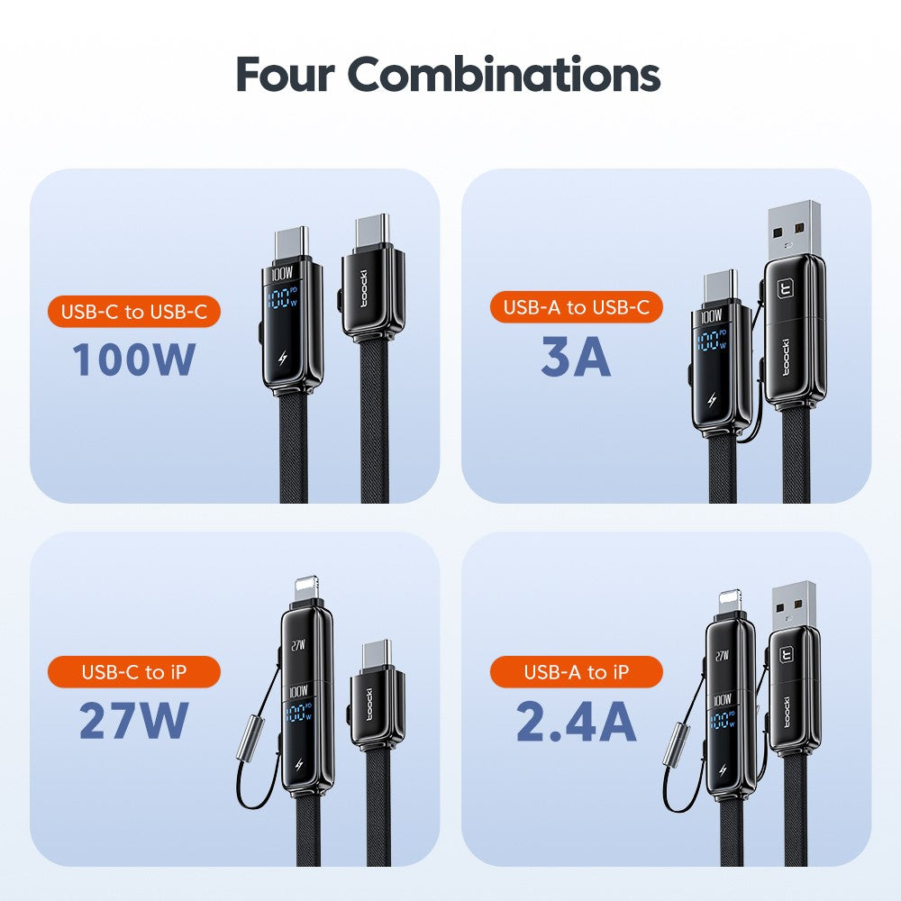 TOOCKI TQ-X96 1.2m USB-A / USB-C to USB-C / iP 100W Fast Charging Digital Display Data Cable