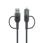 BUDI DC259ATTL12B 4 i 1 1,2 m PD 65W USB / Type-C til iP / Type-C opladerkabel Hurtigt opladningskabel