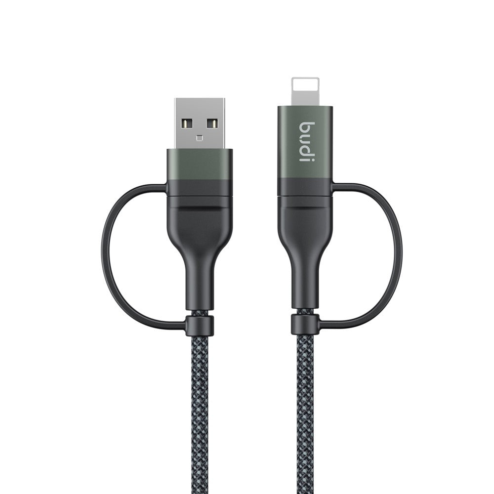 BUDI DC259ATTL12B 4 i 1 1,2 m PD 65W USB / Type-C til iP / Type-C opladerkabel Hurtigt opladningskabel
