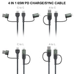BUDI DC259ATTL12B 4 i 1 1,2 m PD 65W USB / Type-C til iP / Type-C opladerkabel Hurtigt opladningskabel