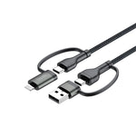 BUDI DC259ATTL12B 4 i 1 1,2 m PD 65W USB / Type-C til iP / Type-C opladerkabel Hurtigt opladningskabel