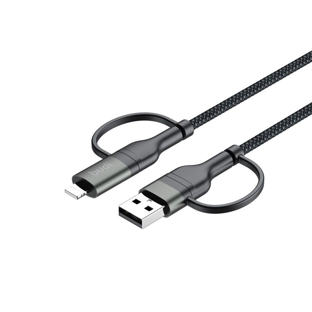 BUDI DC259ATTL12B 4 i 1 1,2 m PD 65W USB / Type-C til iP / Type-C opladerkabel Hurtigt opladningskabel
