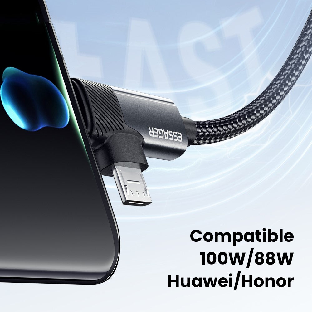 ESSAGER 2m USB-A to USB-C  /  Micro 480Mbps Data Sync Cord 7A 100W Fast Charging Cable