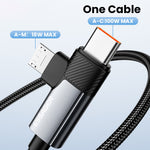 ESSAGER 2m USB-A to USB-C  /  Micro 480Mbps Data Sync Cord 7A 100W Fast Charging Cable