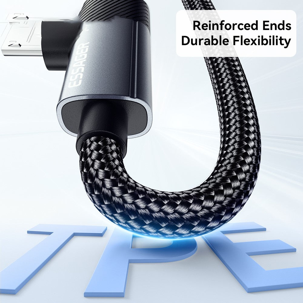 ESSAGER 2m USB-A to USB-C  /  Micro 480Mbps Data Sync Cord 7A 100W Fast Charging Cable
