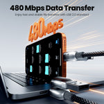 TOOCKI X118C2 1,2 m USB-A / USB-C til USB-C / iP 480 Mbps datakabel PD 100 W hurtigopladningskabel med E-Marker-chip til bærbar computer/telefon