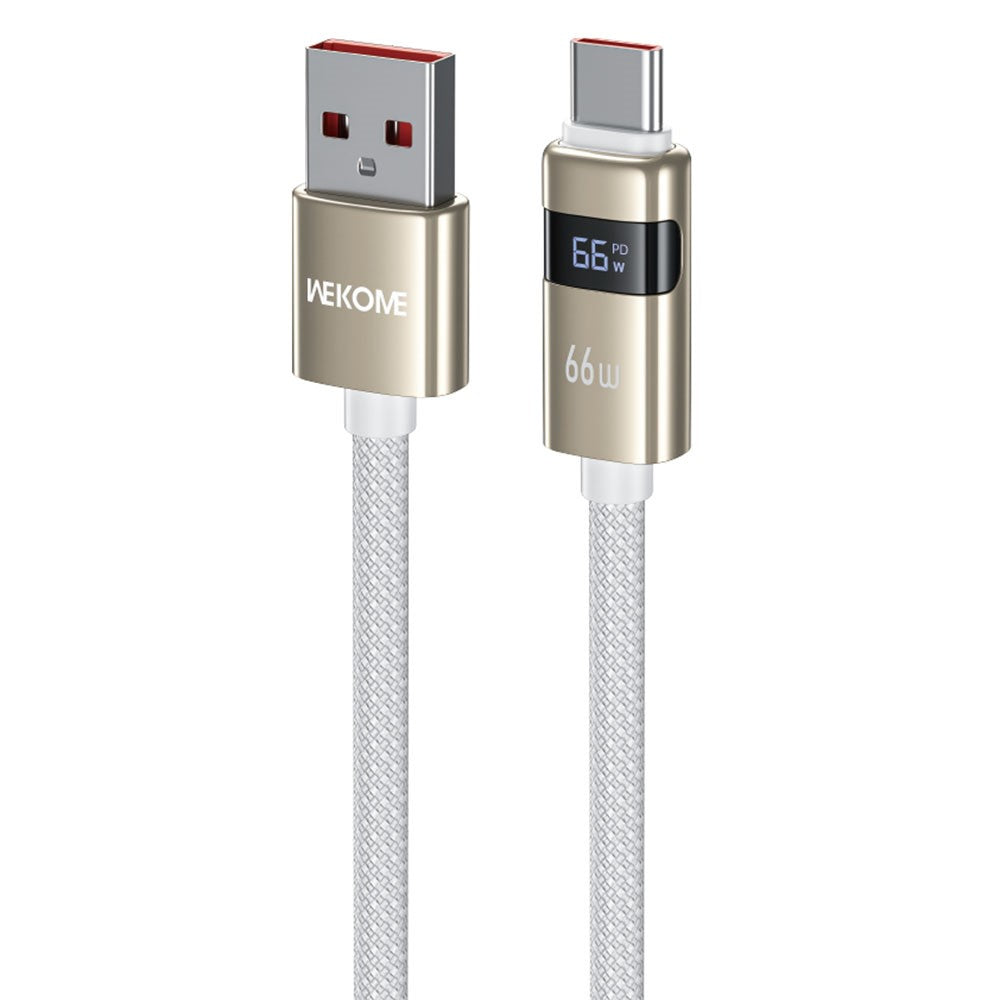 WEKOME WDC-103 1.2m 66W USB A to Type-C Cable with Digital Display 480Mbps Data Transfer Cable with Smart Chip Protection