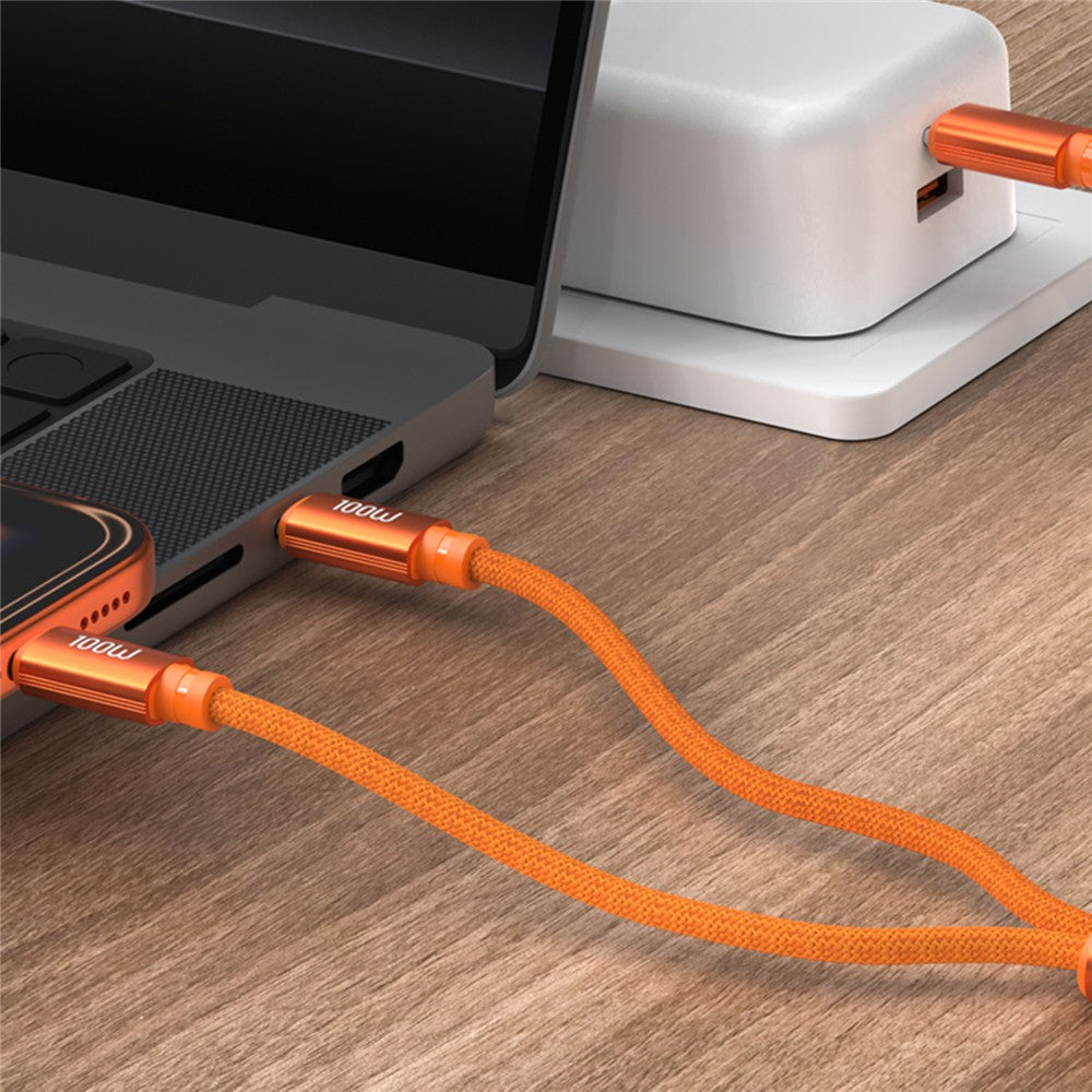 BUDI DC271TTT15C 1,5 m USB-C til Dobbelt USB-C 100W Hurtigopladningskabel Nylonflettet Datakabel