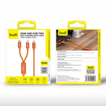 BUDI DC271TTT15C 1,5 m USB-C til Dobbelt USB-C 100W Hurtigopladningskabel Nylonflettet Datakabel