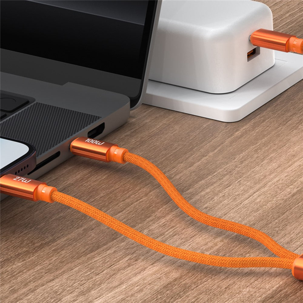 BUDI DC271TTL15C 1,5 m USB-C til USB-C / iP nylonflettet datakabel 100W hurtigopladningskabel