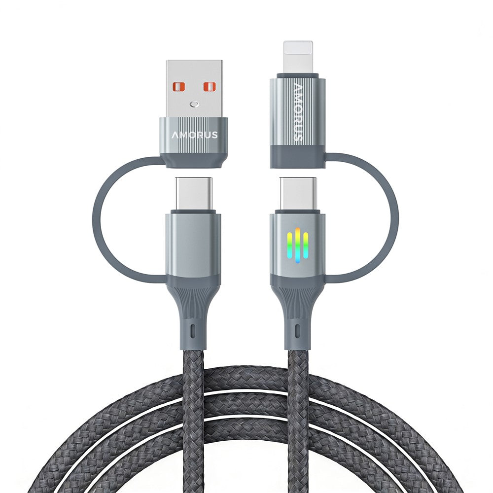 AMORUS 1m USB-A / USB-C til iP / USB-C Kabel PD 3.0 60W Hurtigopladningskabel med åndelys