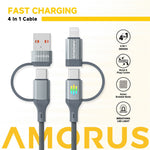 AMORUS 1m USB-A / USB-C til iP / USB-C Kabel PD 3.0 60W Hurtigopladningskabel med åndelys