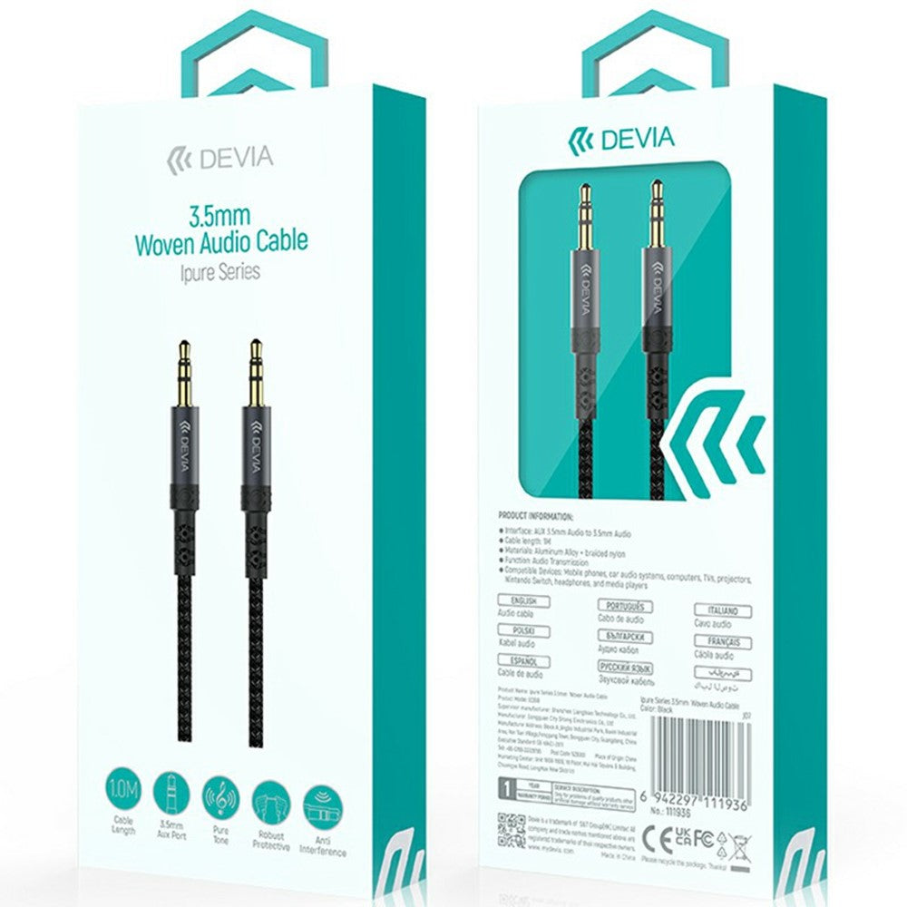 DEVIA EC618 1m Ipure Series 3.5mm Audio Cable Clear Sound Braided Nylon Audio Cable