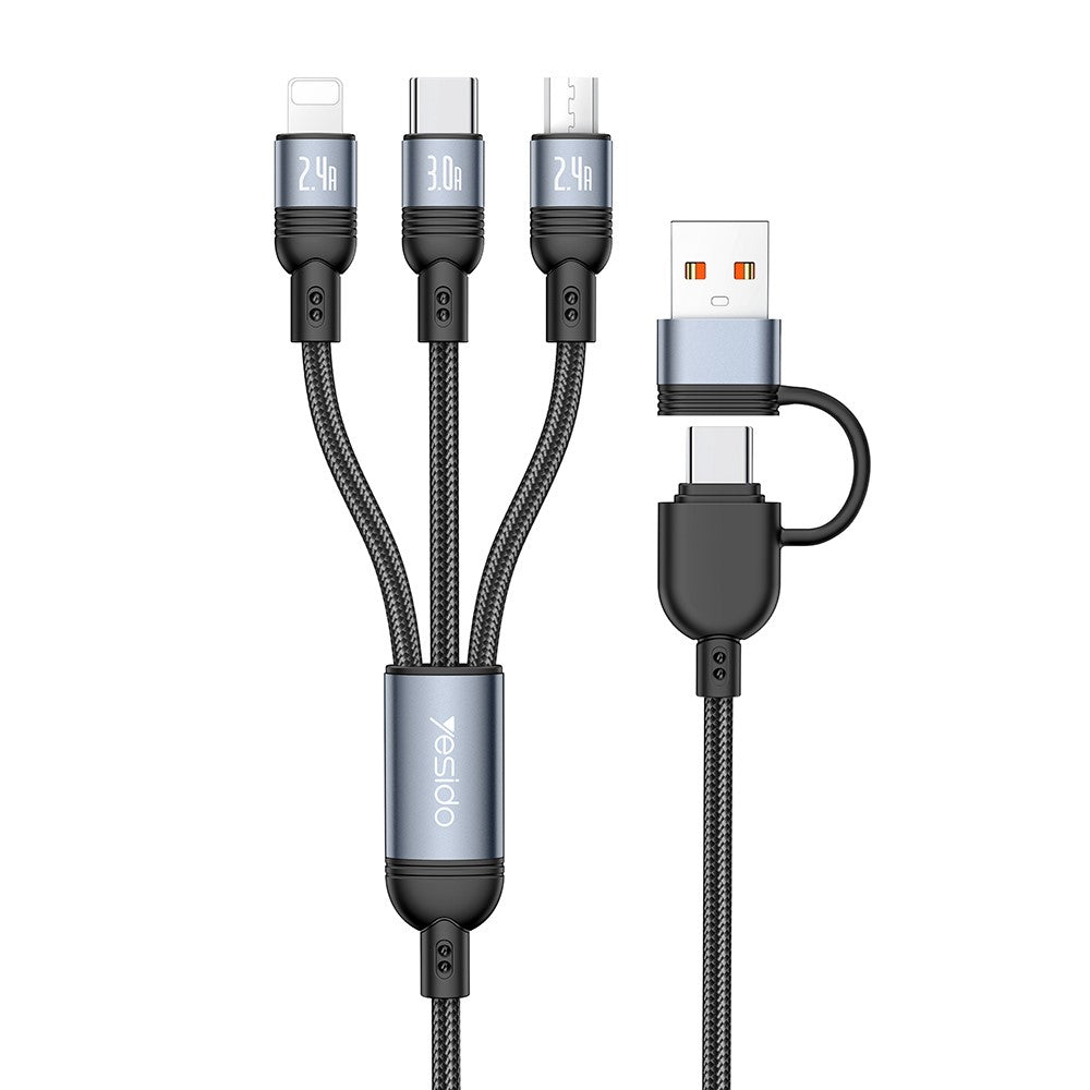 YESIDO CA203 USB-A / USB-C til iP / USB-C / Micro Hurtigopladningskabel Flettet Opladerkabel til iPhone Samsung Huawei Xiaomi