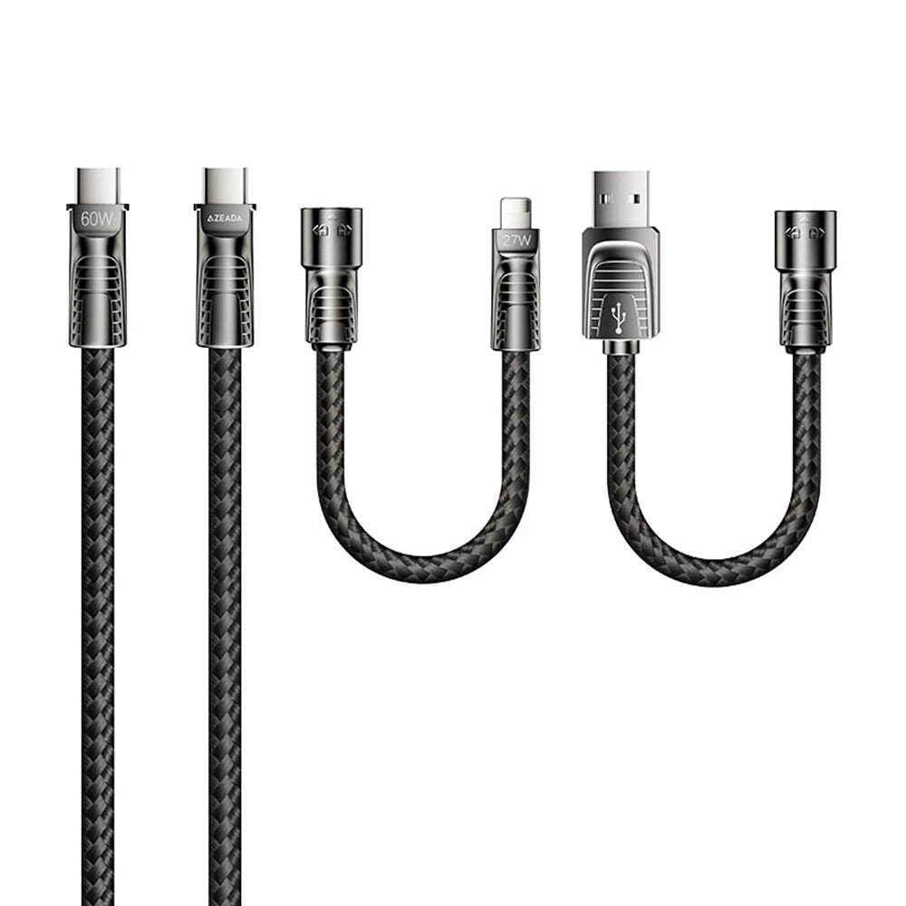 AZEADA AZ-B11th 1,5 m 4-i-1 USB-C / USB-A til USB-C / iP 60 W flettet data-kabel til hurtig opladning