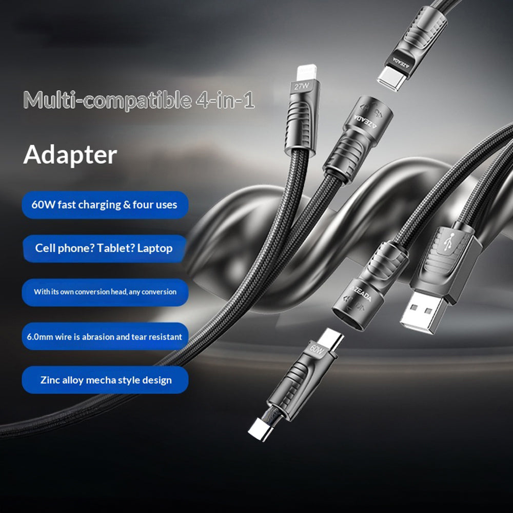 AZEADA AZ-B11th 1,5 m 4-i-1 USB-C / USB-A til USB-C / iP 60 W flettet data-kabel til hurtig opladning