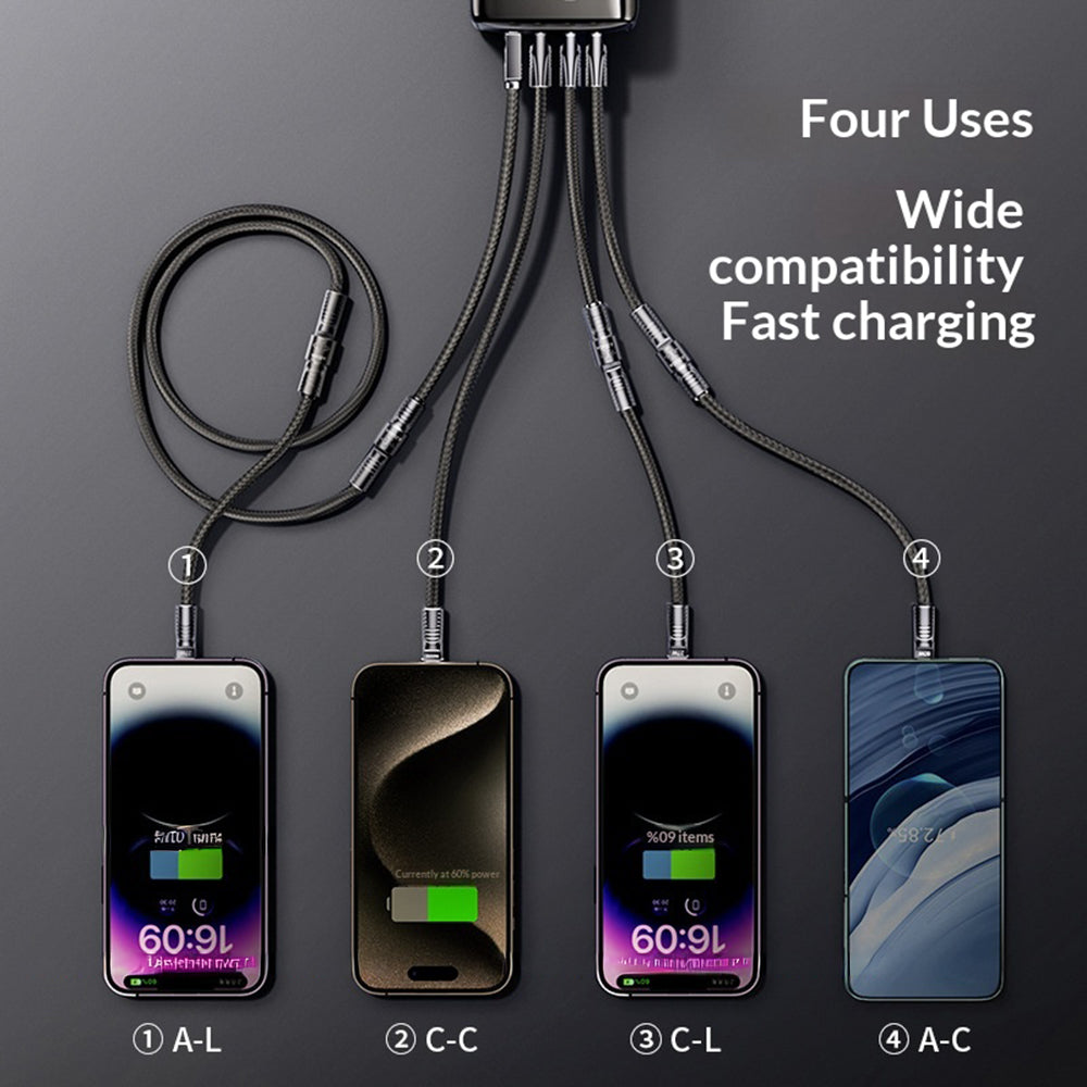 AZEADA AZ-B11th 1,5 m 4-i-1 USB-C / USB-A til USB-C / iP 60 W flettet data-kabel til hurtig opladning