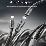 AZEADA AZ-B11th 1,5 m 4-i-1 USB-C / USB-A til USB-C / iP 60 W flettet data-kabel til hurtig opladning