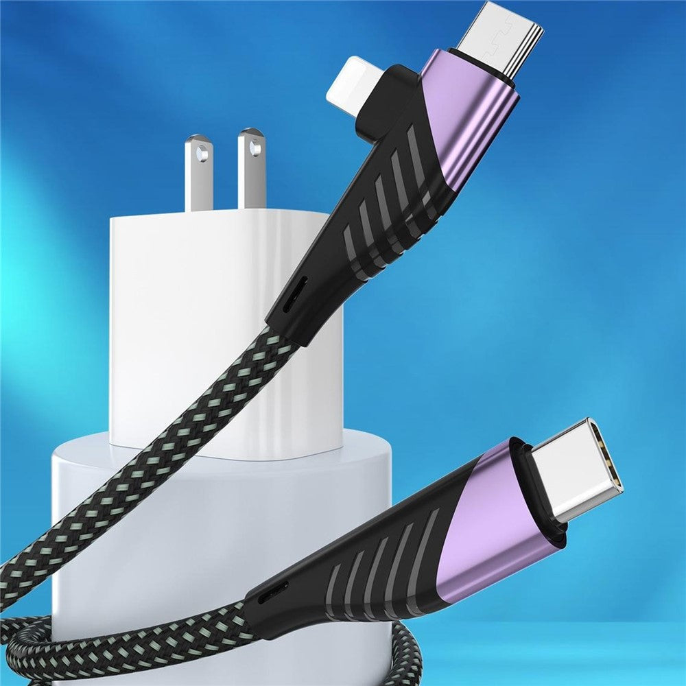 2m 2 in 1 USB-C to USB-C + Lightning Cable PD 65W + PD 27W Fast Charging Data Cord