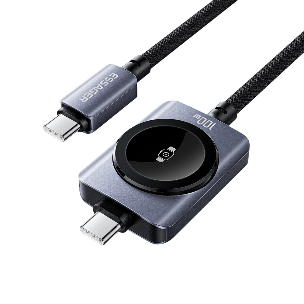 ESSAGER 2 in 1 100W Fast Charging Type-C to Type-C + Magnetic Wireless Charger for Apple Watch with 1m Cable