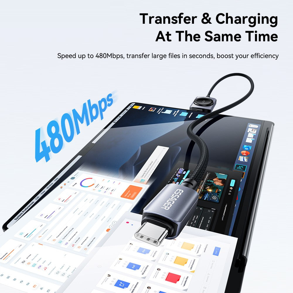 ESSAGER 2 in 1 100W Fast Charging Type-C to Type-C + Magnetic Wireless Charger for Apple Watch with 1m Cable