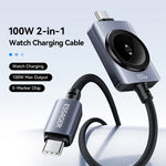 ESSAGER 2 in 1 100W Fast Charging Type-C to Type-C + Magnetic Wireless Charger for Apple Watch with 1m Cable