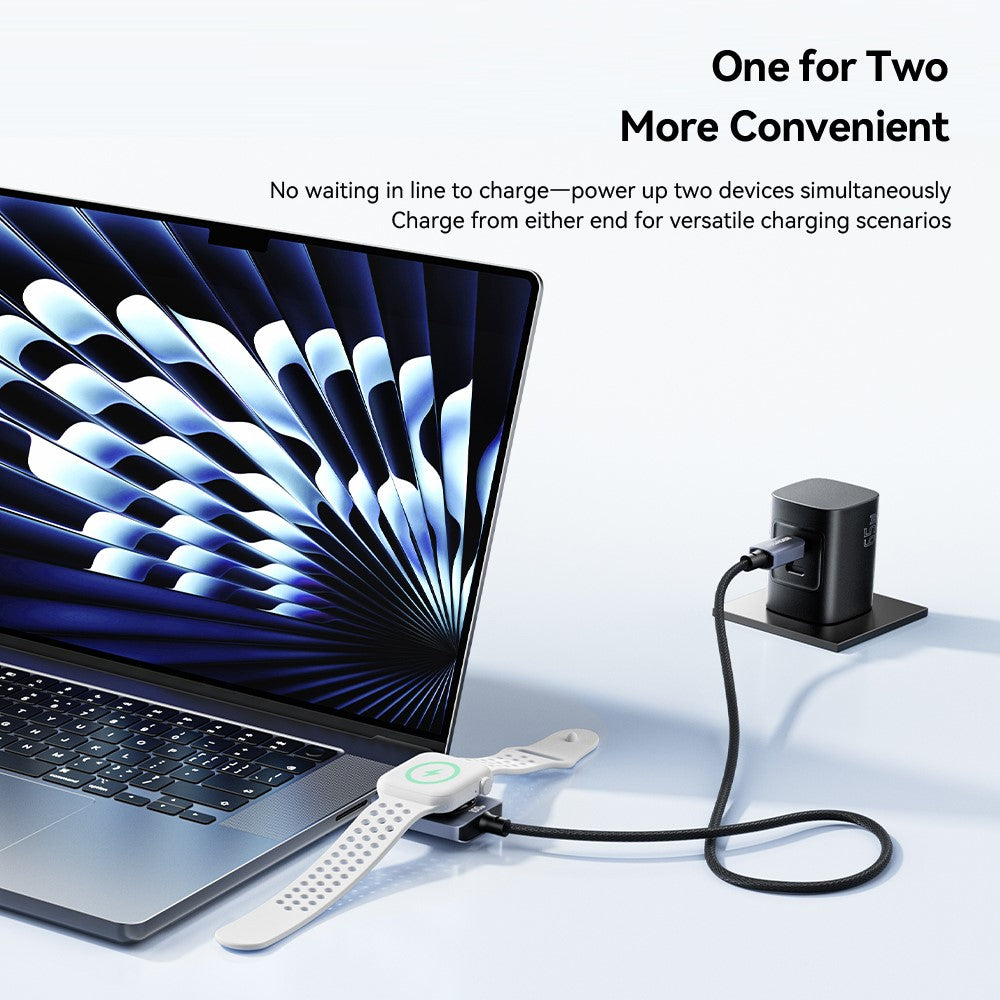 ESSAGER 2 in 1 100W Fast Charging Type-C to Type-C + Magnetic Wireless Charger for Apple Watch with 1m Cable