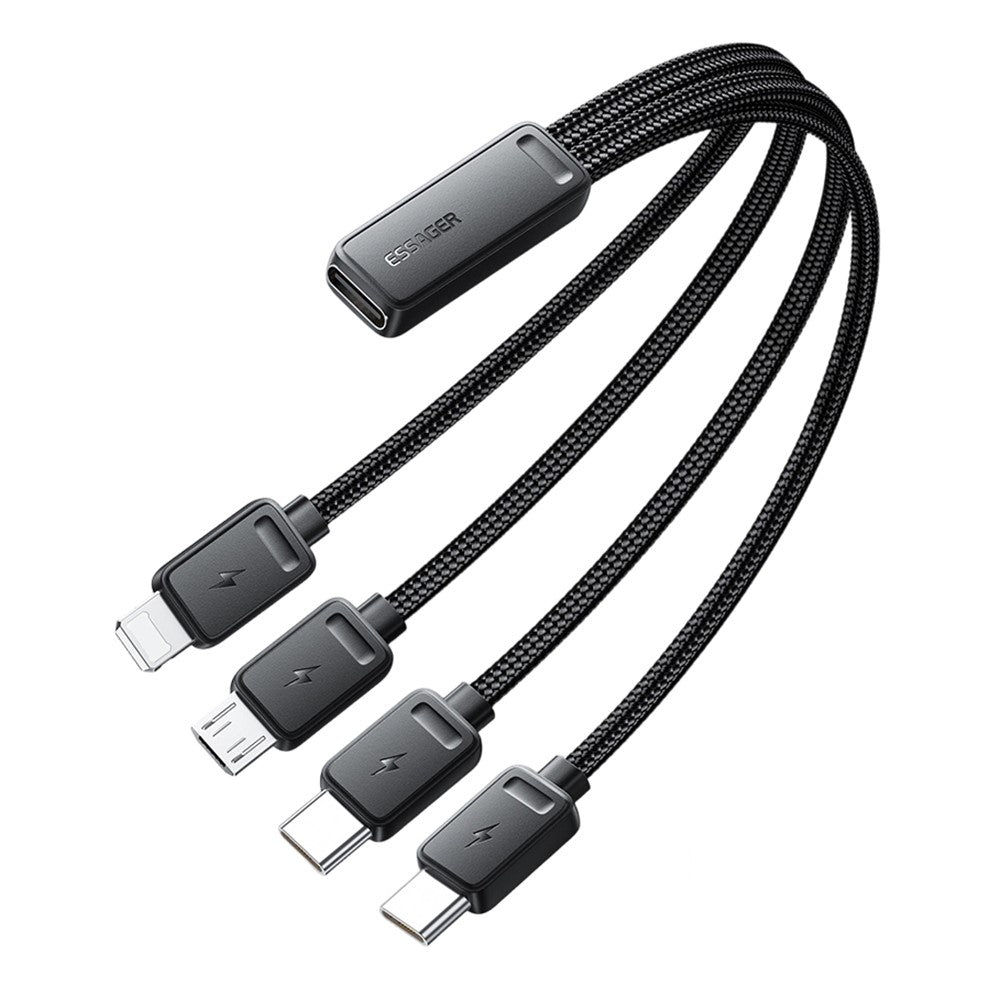 ESSAGER 4 in 1 Cable Type-C to 2 Type-C Micro iP (5-14) 3A Fast Charging Cable 16cm