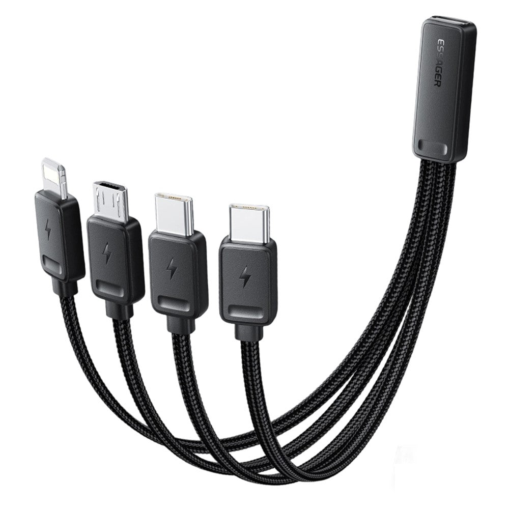 ESSAGER 4 in 1 Cable Type-C to 2 Type-C Micro iP (5-14) 3A Fast Charging Cable 16cm