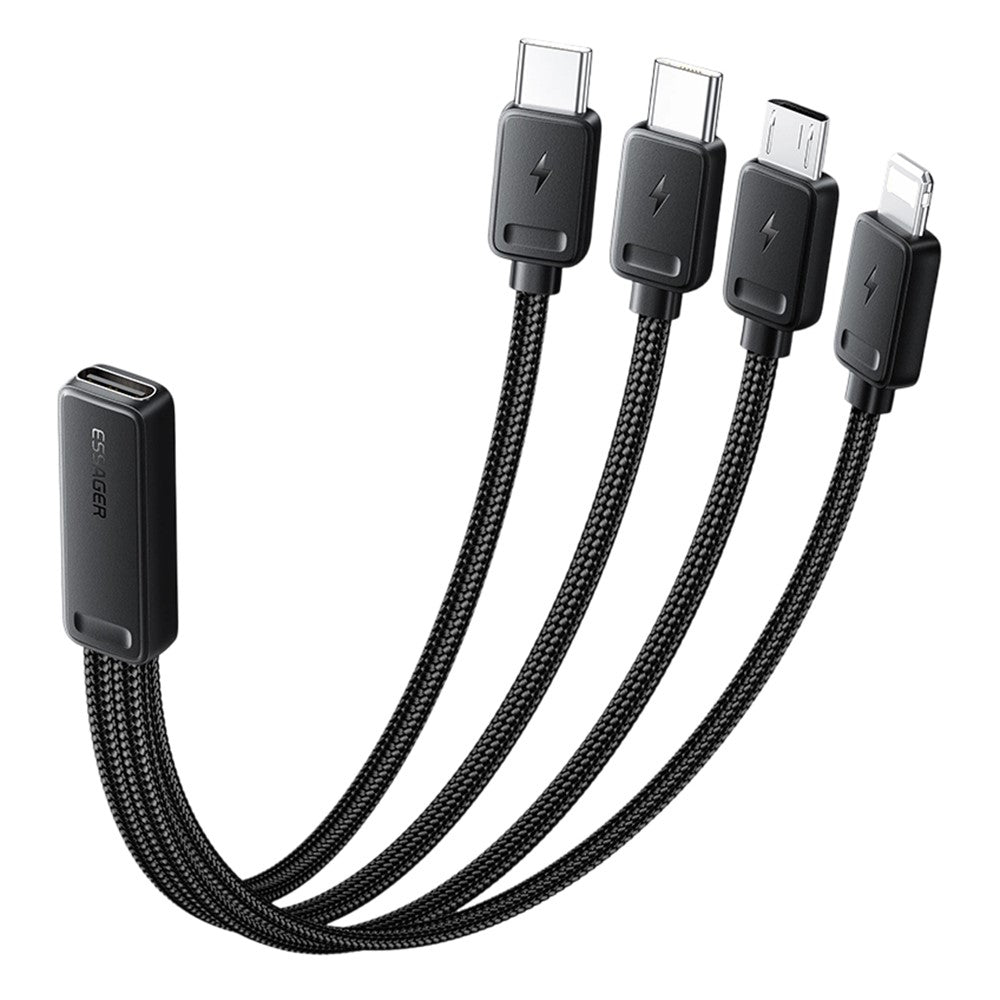 ESSAGER 4 in 1 Cable Type-C to 2 Type-C Micro iP (5-14) 3A Fast Charging Cable 16cm