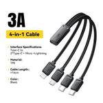 ESSAGER 4 in 1 Cable Type-C to 2 Type-C Micro iP (5-14) 3A Fast Charging Cable 16cm