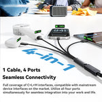 ESSAGER 4 in 1 Cable Type-C to 2 Type-C Micro iP (5-14) 3A Fast Charging Cable 16cm