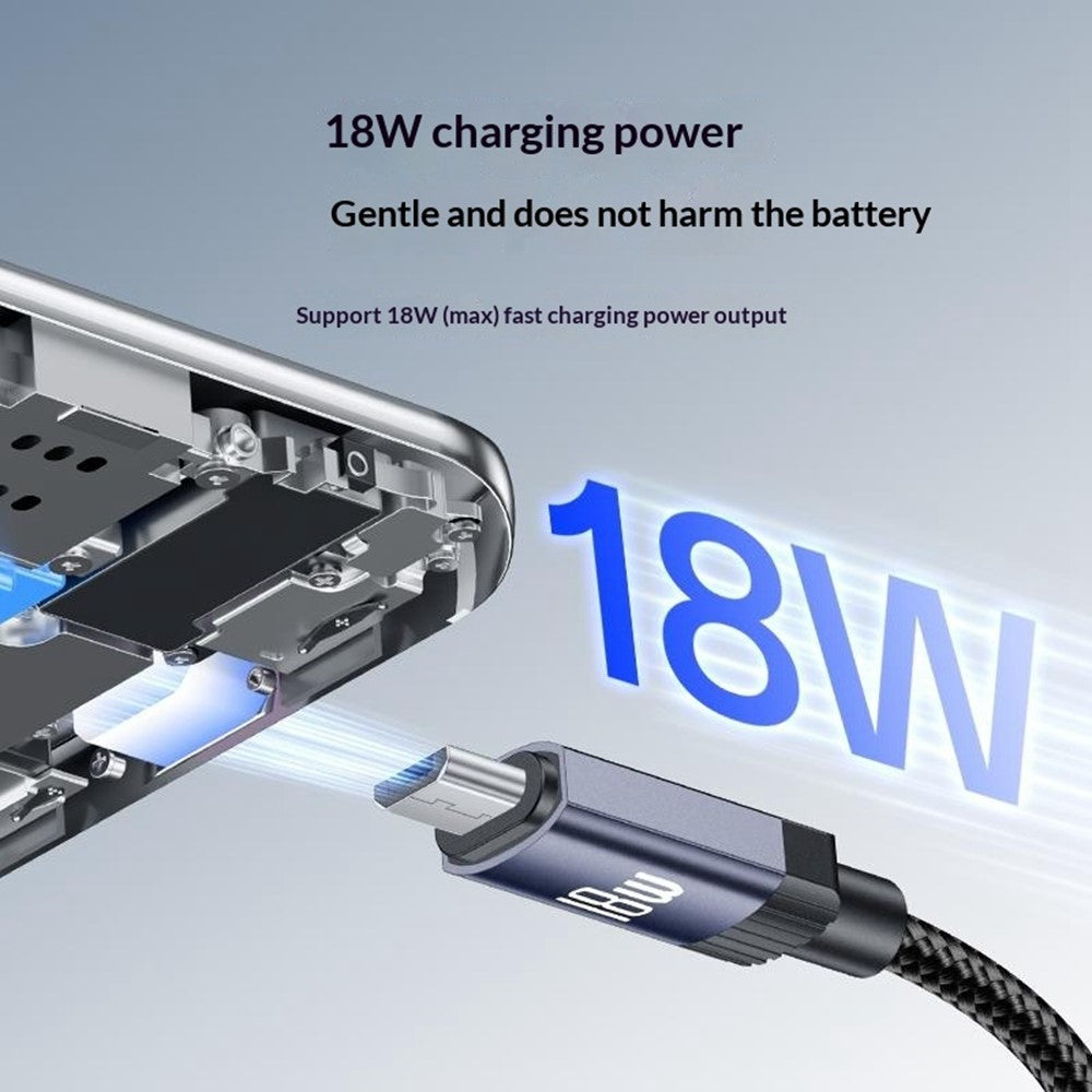YESIDO CA204M 1m USB A til Micro USB Kabel 18W Hurtigopladende Flettet Datakabel til Samsung / Xiaomi / Motorola