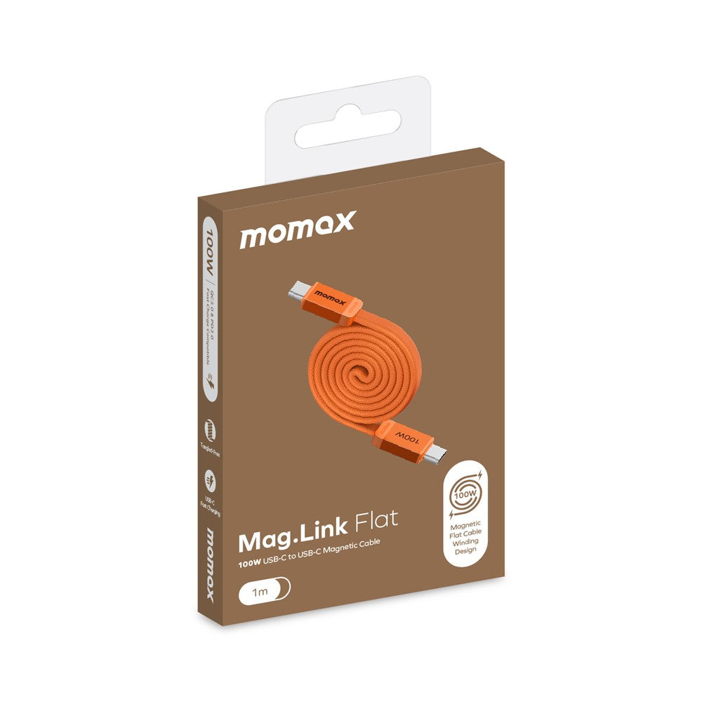 MOMAX DC88 1m 100W USB-C til USB-C Magnetisk Flettet Kabel Fladt Lade- og Datakabel til MacBook iPhone Huawei iPad Samsung