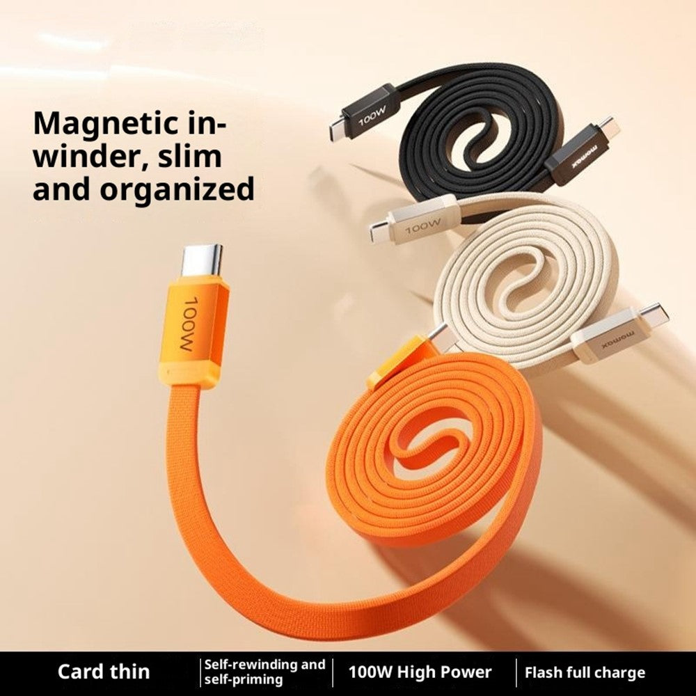 MOMAX DC88 1m 100W USB-C til USB-C Magnetisk Flettet Kabel Fladt Lade- og Datakabel til MacBook iPhone Huawei iPad Samsung