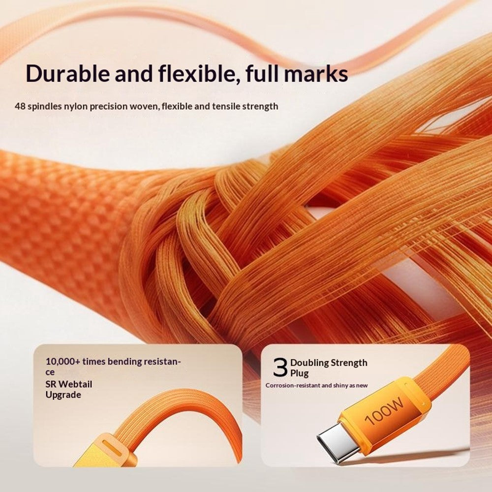 MOMAX DC88 1m 100W USB-C til USB-C Magnetisk Flettet Kabel Fladt Lade- og Datakabel til MacBook iPhone Huawei iPad Samsung
