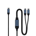 QGEEM CC0082 1.2m USB-C to Dual USB-C Cable 140W PD PPS 2-in-1 Fast Charging Braided Data Wire for Laptop Phone