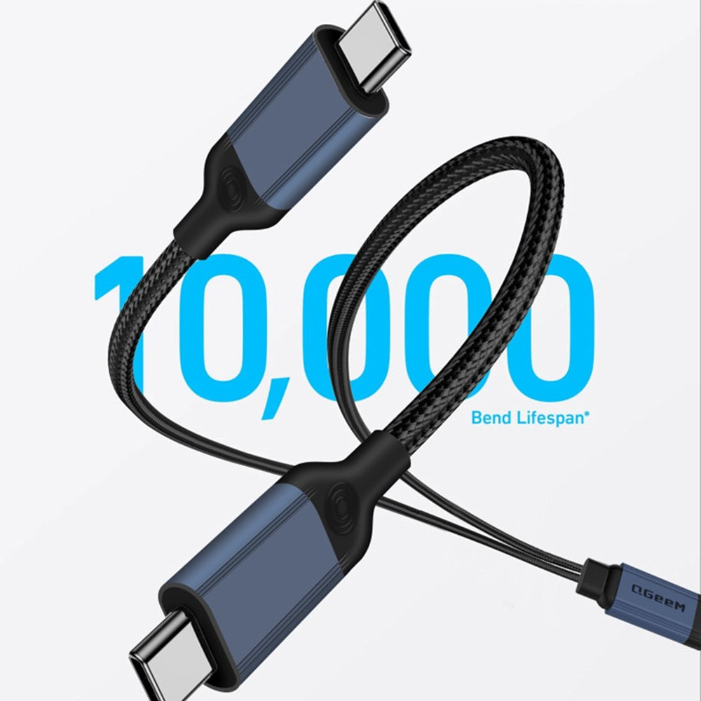 QGEEM CC0082 1.2m USB-C to Dual USB-C Cable 140W PD PPS 2-in-1 Fast Charging Braided Data Wire for Laptop Phone