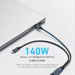 QGEEM CC0082 1.2m USB-C to Dual USB-C Cable 140W PD PPS 2-in-1 Fast Charging Braided Data Wire for Laptop Phone