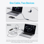 QGEEM CC0082 1.2m USB-C to Dual USB-C Cable 140W PD PPS 2-in-1 Fast Charging Braided Data Wire for Laptop Phone