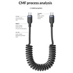 YESIDO CA205 PD 60W Fast Charging Spring Cable Type-C to Type-C Data Cable for CarPlay/HiCar/CarLife