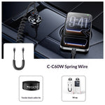 YESIDO CA205 PD 60W Fast Charging Spring Cable Type-C to Type-C Data Cable for CarPlay/HiCar/CarLife