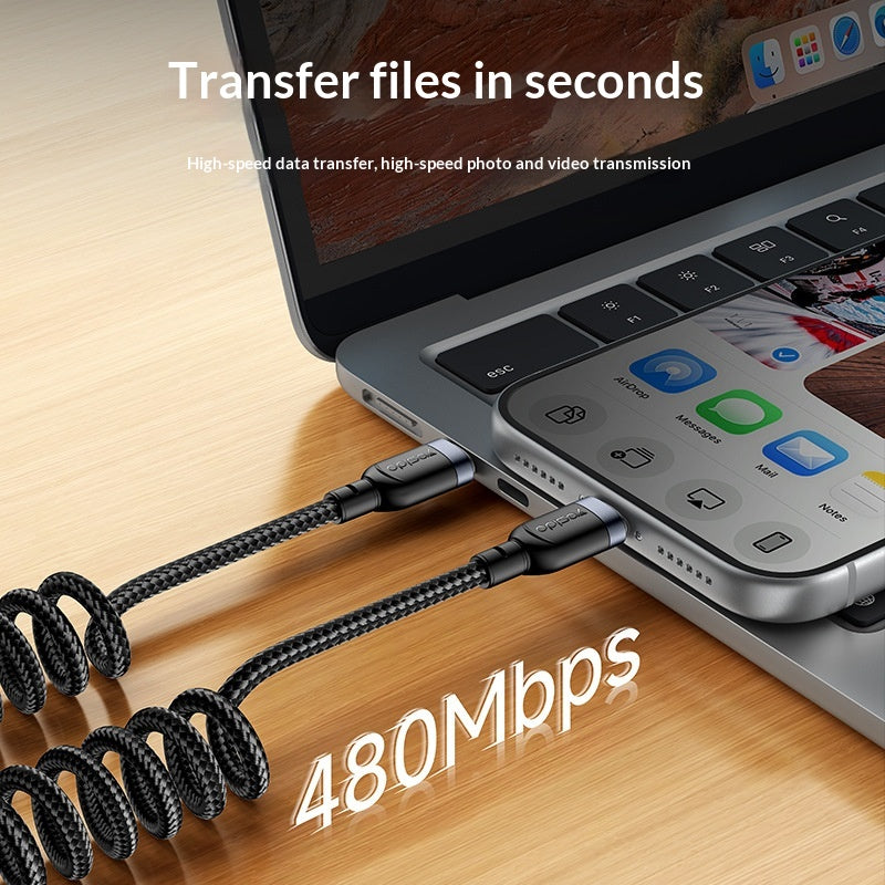 YESIDO CA205 PD 60W Fast Charging Spring Cable Type-C to Type-C Data Cable for CarPlay/HiCar/CarLife