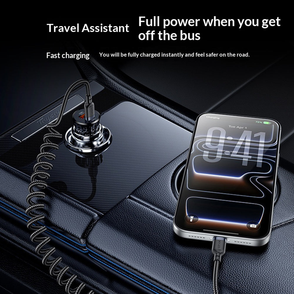 YESIDO CA205 PD 60W Fast Charging Spring Cable Type-C to Type-C Data Cable for CarPlay/HiCar/CarLife