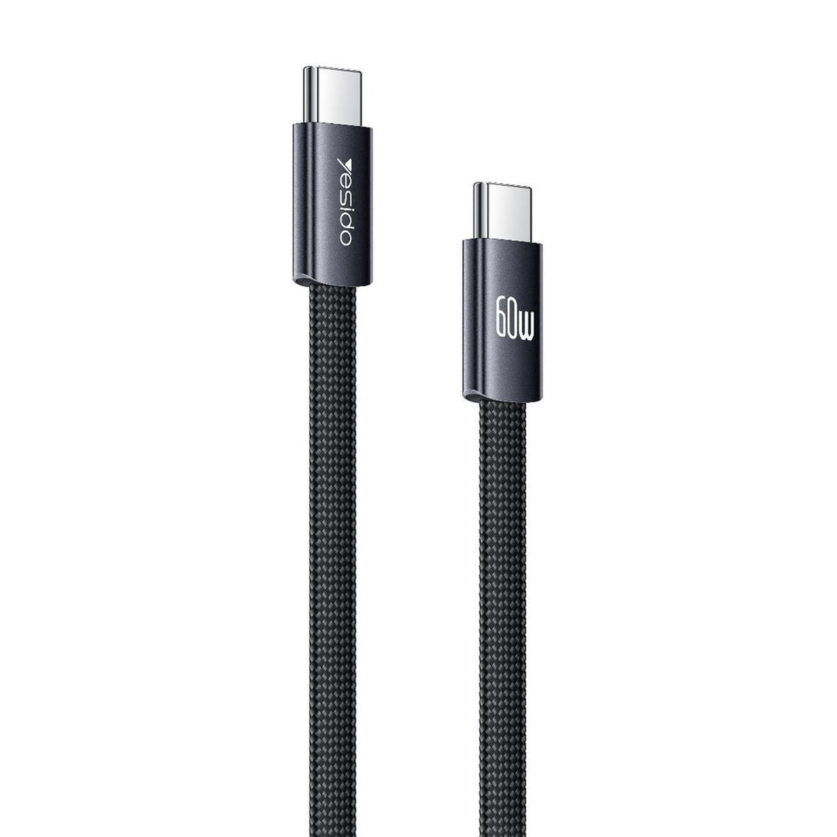 YESIDO CA206 1.2m USB-C to USB-C Cable PD 60W Fast Charging Braided Flat Data Cable