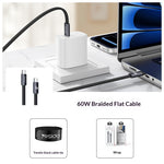 YESIDO CA206 1.2m USB-C to USB-C Cable PD 60W Fast Charging Braided Flat Data Cable