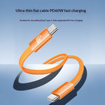 YESIDO CA206 1.2m USB-C to USB-C Cable PD 60W Fast Charging Braided Flat Data Cable