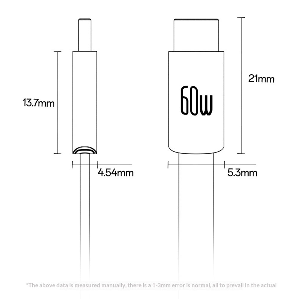 YESIDO CA206 1.2m USB-C to USB-C Cable PD 60W Fast Charging Braided Flat Data Cable