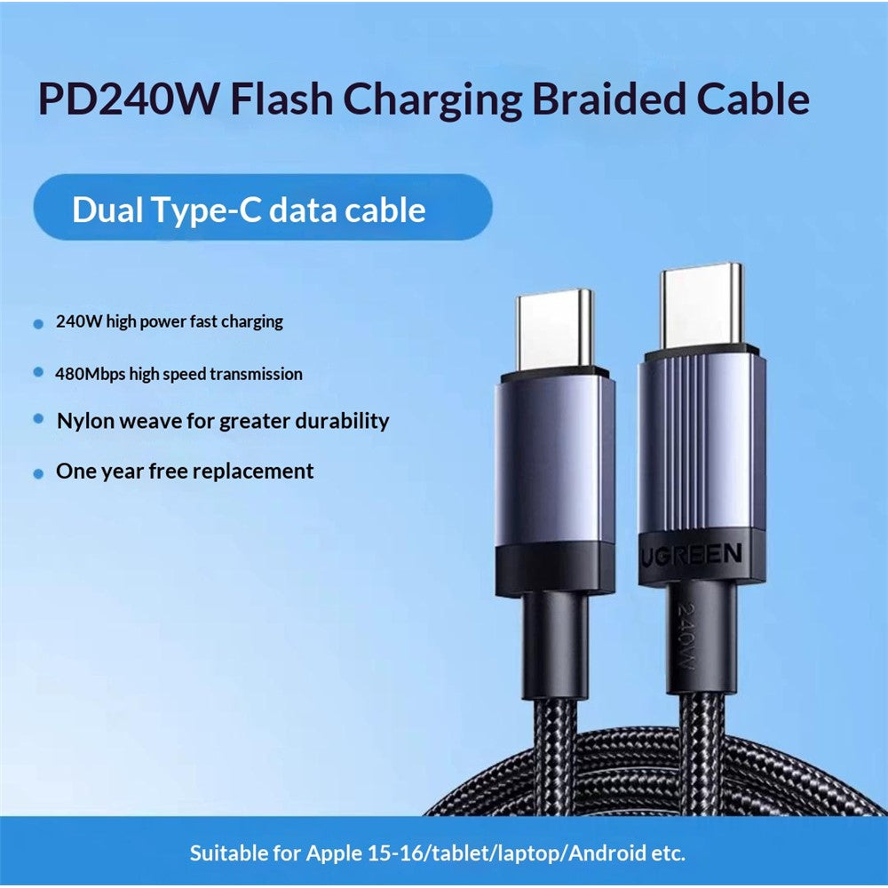 UGREEN L532 65907 1m USB-C to USB-C Cable PD 3.1 240W Fast Charging Nylon Braided Data Cable